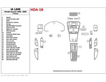 Honda Accord 1998-2000 Ensemble complet 2 portes, ensemble de 26 pièces, kit de garniture de tableau de bord intérieur BD - 1