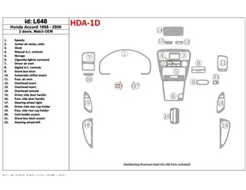 Honda Accord 1998-2000 2 portes, Mtach OEM, kit de garniture de tableau de bord intérieur BD 22 pièces - 1