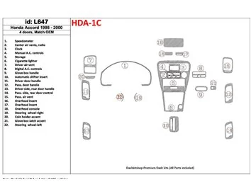 Honda Accord 1998-2000 4 portes, conformité OEM, kit de garniture de tableau de bord intérieur BD 22 pièces - 1
