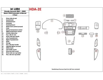 Honda Accord 2001-2002 2 portes, conformité OEM, kit de garniture de tableau de bord intérieur BD de 23 pièces - 1