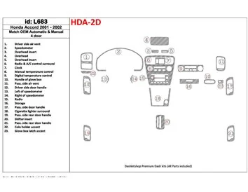 Honda Accord 2001-2002 4 portes, conformité OEM, kit de garniture de tableau de bord intérieur BD 23 pièces - 1