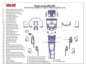 Honda Accord 2003-2007 Ensemble de base, Contrôle automatique de la climatisation, Sans système NAVI, 4 portes Intérieur BD Dash