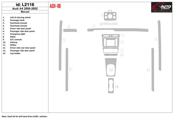 Audi A4 2000-2001 Full Set, Manual.G Interior BD Dash Trim Kit - 1 - Interior Dash Trim Kit Audi A4 2000-2001 Full Set, Manual.G Interior BD Dash Trim Kit - 1 - Interior Dash Trim Kit