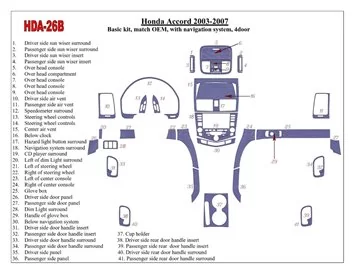 Ensemble de base Honda Accord 2003-2007, conformité OEM, avec système NAVI, kit de garniture de tableau de bord BD intérieur 4 p