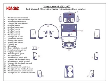 Ensemble de base Honda Accord 2003-2007, Conformité OEM, Avec système NAVI, Sans boîtier lumineux, 4 portes Intérieur BD Dash Tr