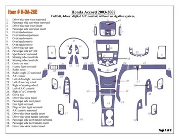 Ensemble complet Honda Accord 2003-2007, contrôle automatique de la climatisation, sans système NAVI, kit de garniture de tablea