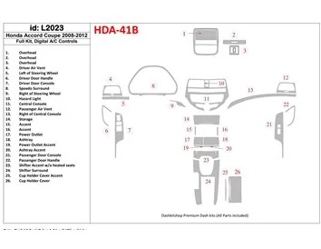 Ensemble complet Honda Accord 2008-2012, 2 portes (coupé), kit de garniture de tableau de bord intérieur BD à contrôle automatiq