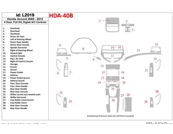 Ensemble complet Honda Accord 2008-2012, 4 portes, kit de garniture de tableau de bord intérieur BD à contrôle automatique de la