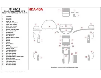 Ensemble complet Honda Accord 2008-2012, 4 portes, boîte de vitesses manuelle AC Control Interior BD Dash Trim Kit - 1