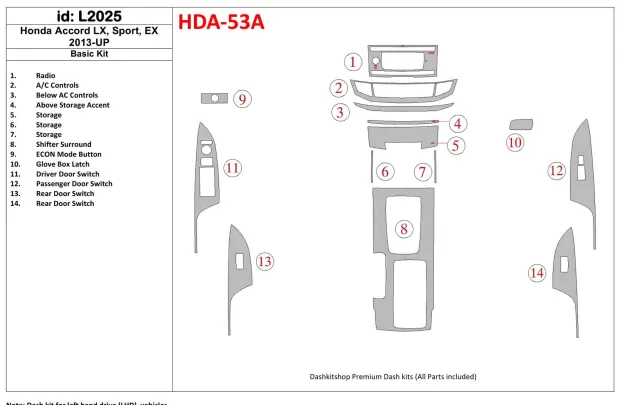 Honda Accord 2013-UP Basic Set Interior BD Dash Trim Kit - 1 - Interior Dash Trim Kit Honda Accord 2013-UP Basic Set Interior BD Dash Trim Kit - 1 - Interior Dash Trim Kit