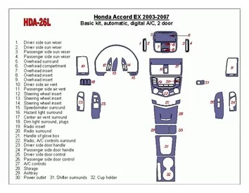 Honda Accord EX 2003-2007 Ensemble de base, vitesse automatique, climatisation automatique, 2 portes intérieures BD Dash Trim Ki