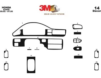 Honda Civic 09.92-01.95 Kit de garniture de tableau de bord intérieur 3D Dash Trim Dekor 14-Parts