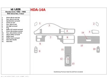 Honda Civic 1992-1995 2 portes, avec kit de décoration de tableau de bord intérieur BD - 1