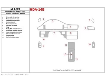 Honda Civic 1992-1995 2 Portes, Sans Glowe-box Intérieur BD Dash Trim Kit - 1