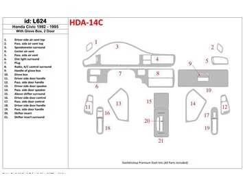 Honda Civic 1992-1995 4 portes, avec kit de décoration de tableau de bord intérieur BD - 1