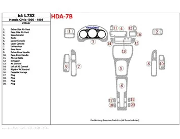 Honda Civic 1996-1998 2 portes, ensemble complet, ensemble de 20 pièces Kit de garniture de tableau de bord intérieur BD - 1