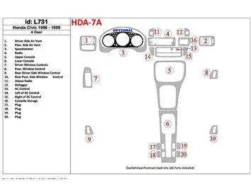 Honda Civic 1996-1998 4 portes, ensemble complet, ensemble de 20 pièces Kit de garniture de tableau de bord intérieur BD - 1