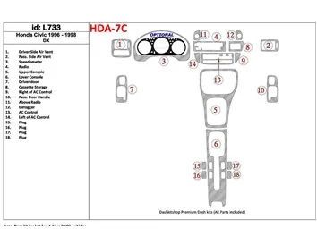 Honda Civic 1996-1998 DX, Ensemble de 18 pièces Intérieur BD Dash Trim Kit - 1