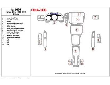 Honda Civic 1999-2000 2 portes 16 pièces ensemble intérieur BD garniture de tableau de bord - 1