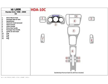 Honda Civic 1999-2000 DX, Ensemble de 13 pièces Intérieur Kit de garniture de tableau de bord BD - 1