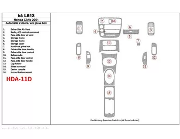 Honda Civic 2001-2001 Boîte de vitesses automatique, 2 portes, sans boîte à étincelles, ensemble de 16 pièces Kit de garniture d