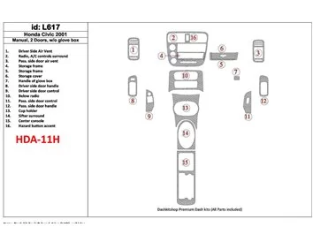 Honda Civic 2001-2001 Boîte de vitesses manuelle, 2 portes, sans boîte à étincelles, ensemble de 16 pièces Kit de garniture de t