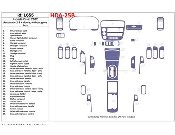 Honda Civic 2002-2002 Boite Automatique, 2 ou 4 Portes, Sans Glowe-box, 34 Pieces set Intérieur BD Dash Trim Kit - 1