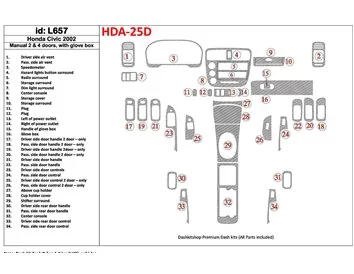 Honda Civic 2002-2002 Boîte de vitesses manuelle, 2 ou 4 portes, avec glowe-box, 35 Pièces ensemble Intérieur BD Dash Trim Kit -
