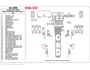 Honda Civic 2002-2002 Boîte de vitesses manuelle, 2 ou 4 portes, Sans boîte de préchauffage, Ensemble de 34 pièces Intérieur BD 