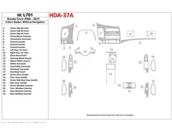 Honda Civic 2006-2011 4 portes, sans système NAVI Intérieur BD Dash Trim Kit - 1