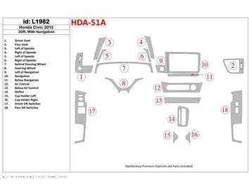 Honda Civic 2012-UP avec kit de garniture de tableau de bord intérieur NAVI BD - 1