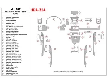 Honda CR-V 2002-2004 Volledige set, 30-delige set Interieur BD Dash Trim Kit - 1