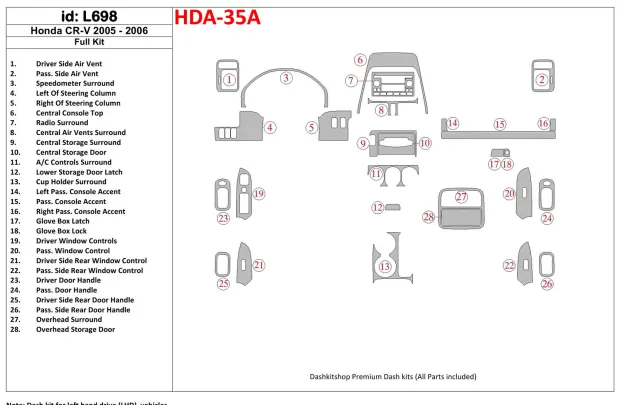 Honda CR-V 2005-2006 Full Set Interior BD Dash Trim Kit - 1 - Interior Dash Trim Kit Honda CR-V 2005-2006 Full Set Interior BD Dash Trim Kit - 1 - Interior Dash Trim Kit