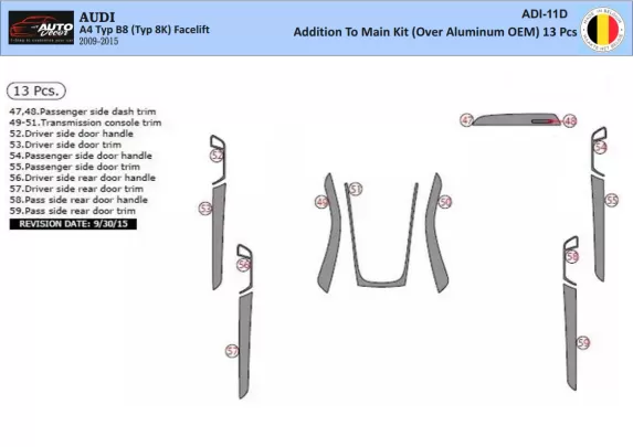 Audi A4 B8 Typ 8K 2009-2015 Kit de garnitures de tableau de bord intérieur 3D Dash Trim Dekor 13-Parts - 1 Audi A4 B8 Typ 8K 2009-2015 Kit de garnitures de tableau de bord intérieur 3D Dash Trim Dekor 13-Parts - 1
