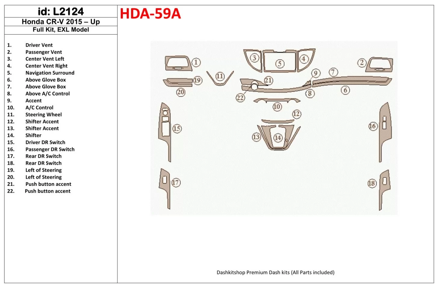 Honda CR-V 2015-UP volledige set, EXL-model interieur BD-dashboardafwerkingsset - 1