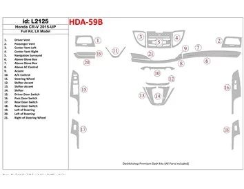Honda CR-V 2015-UP volledige set, LX-model interieur BD dashboardafwerkingsset - 1