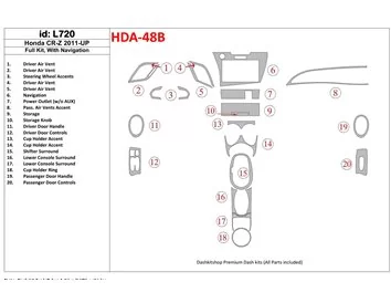 Honda CR-Z 2011-UP Ensemble complet avec kit de garniture de tableau de bord intérieur NAVI BD - 1