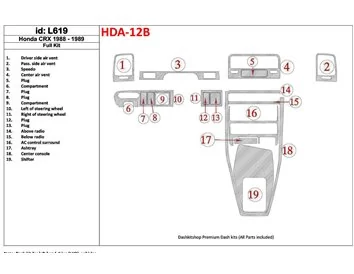 Honda CRX 1988-1989 Kit complet de garnitures de tableau de bord intérieur BD - 1