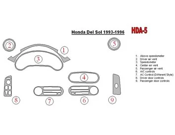 Honda DelSol 1993-1996 Ensemble complet de garnitures de tableau de bord intérieur BD - 1