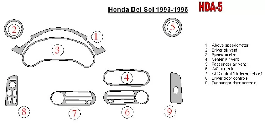 Honda DelSol 1993-1996 Full Set Interior BD Dash Trim Kit - 1 - Interior Dash Trim Kit Honda DelSol 1993-1996 Full Set Interior BD Dash Trim Kit - 1 - Interior Dash Trim Kit