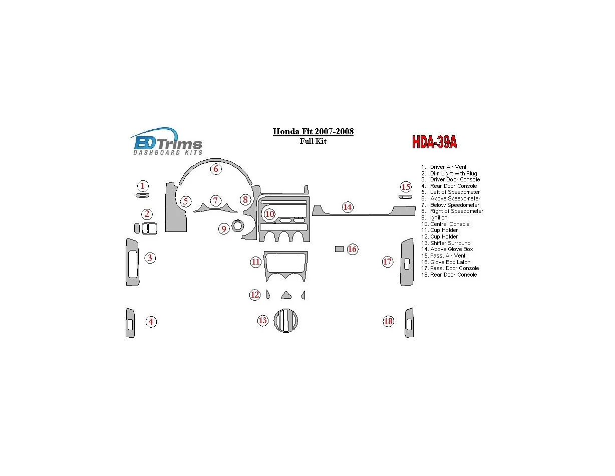 Honda Fit 2007-2008 volledige set interieur BD dash trim kit - 1