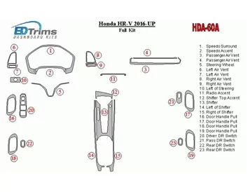 Honda HR-V 2016-UP Kit complet de garnitures de tableau de bord intérieur BD - 1