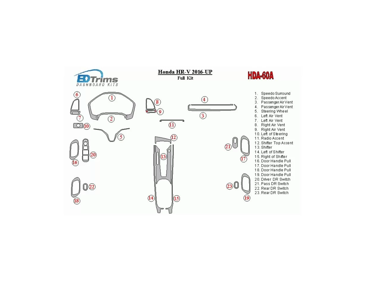 Honda HR-V 2016-UP Volledige set interieur BD dashboardafwerkingsset - 1