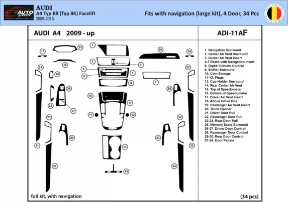 Audi A4 B8 Typ 8K 2009-2015 3D Interior Dashboard Trim Kit Dash Trim Dekor 34-Parts - 1 - Interior Dash Trim Kit