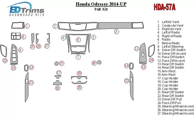 Honda Odyssey 2014-UP Full Set Interior BD Dash Trim Kit - 1 - Interior Dash Trim Kit