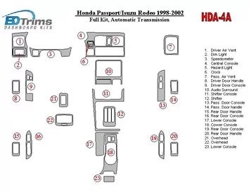 Honda Pasport 1998-2002 Ensemble complet de garnitures de tableau de bord intérieur BD - 1