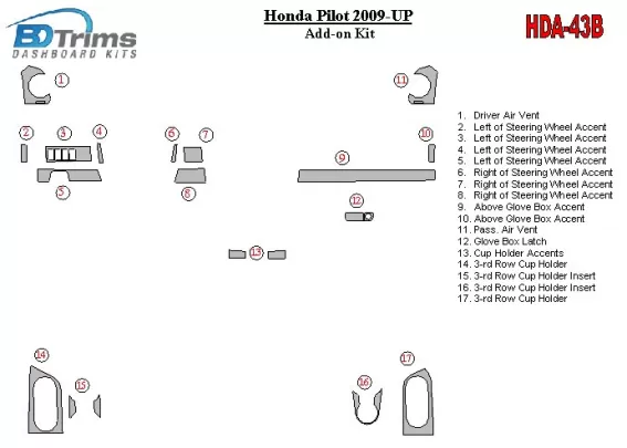 Honda Pilot 2009-UP kit additionnel Intérieur BD Dash Trim Kit - 1 Honda Pilot 2009-UP kit additionnel Intérieur BD Dash Trim Kit - 1