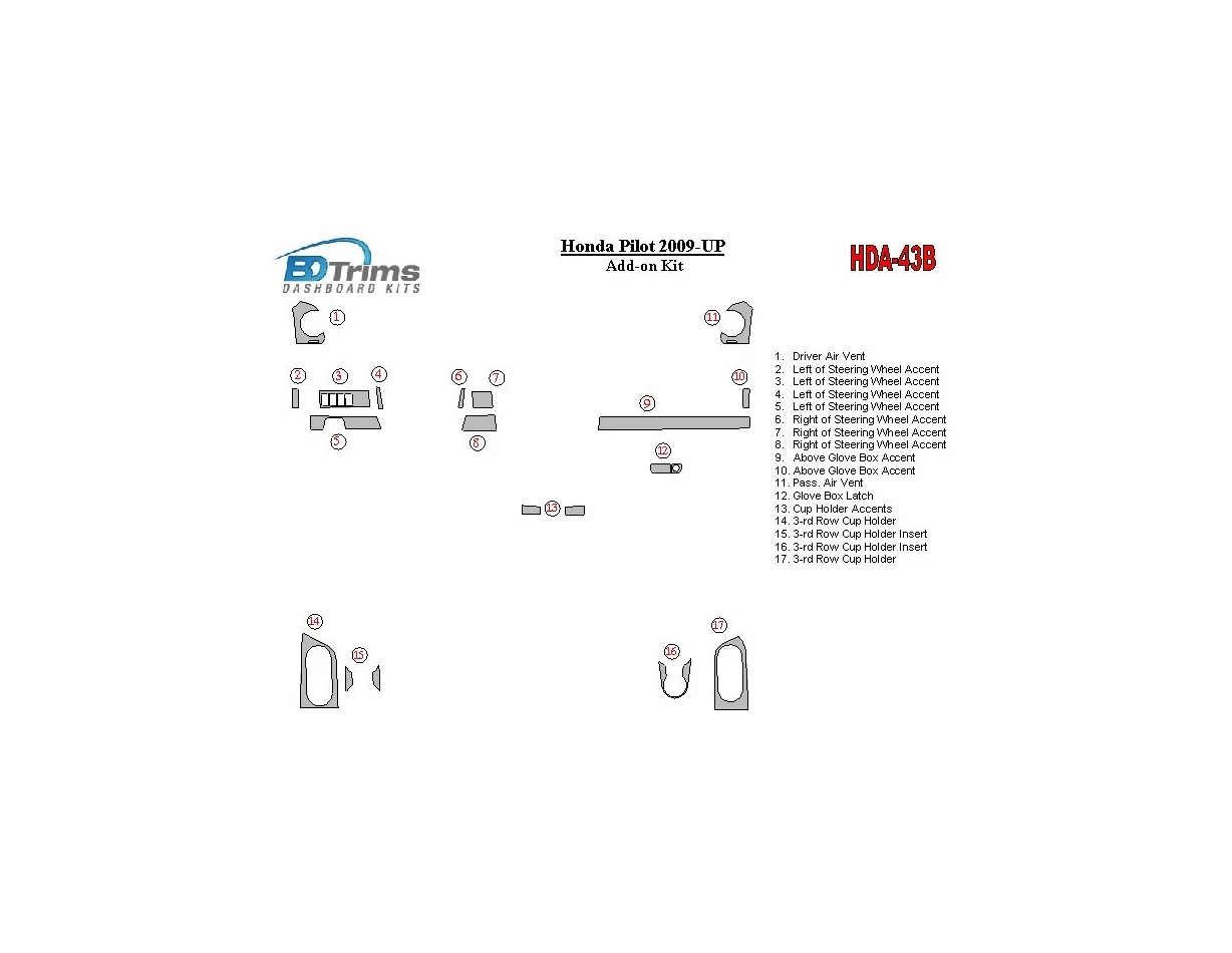 Honda Pilot 2009-UP kit additionnel Intérieur BD Dash Trim Kit - 1
