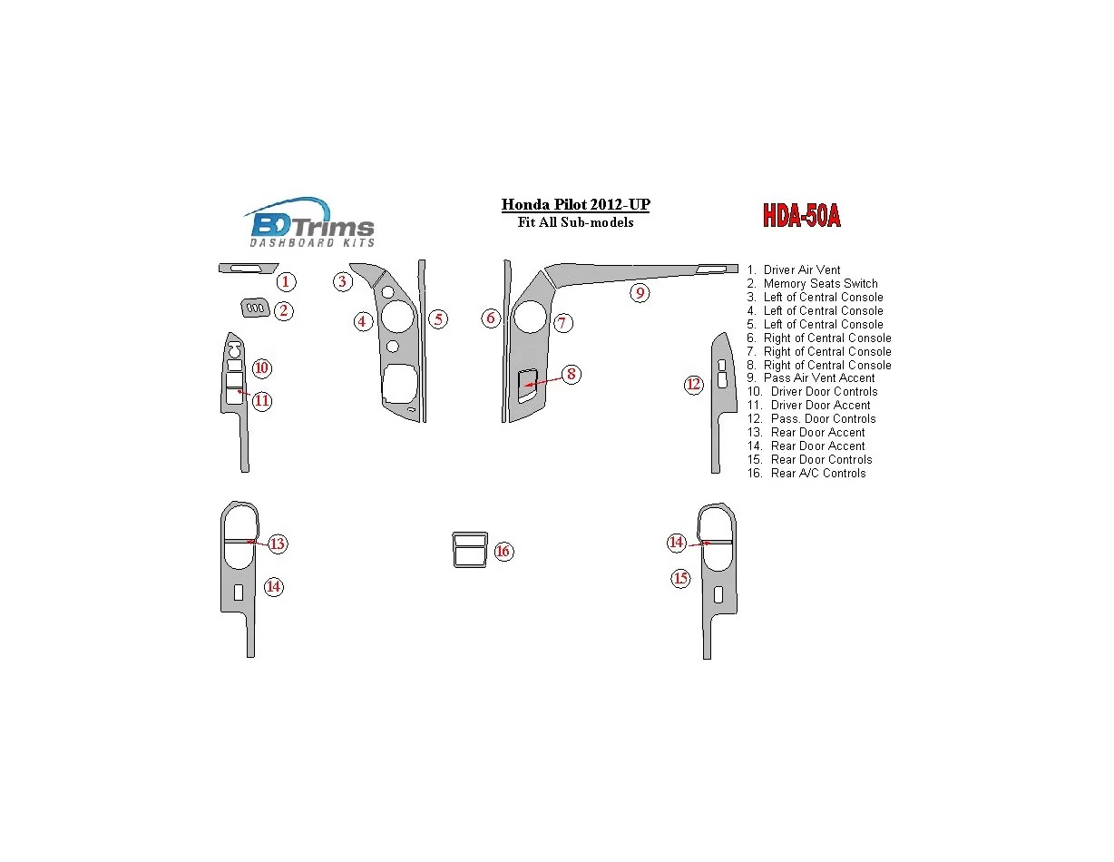 Honda Pilot 2012-UP Interieur BD Dash Trim Kit - 1