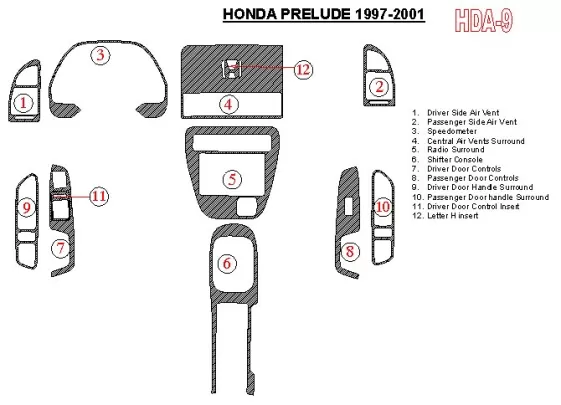 Honda Prelude 1997-2001 Full Set Interior BD Dash Trim Kit - 1 - Interior Dash Trim Kit Honda Prelude 1997-2001 Full Set Interior BD Dash Trim Kit - 1 - Interior Dash Trim Kit